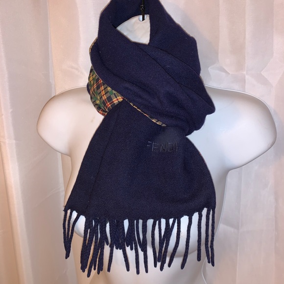 FENDI double faced SCARF silk & boiled wool - Picture 8 of 13